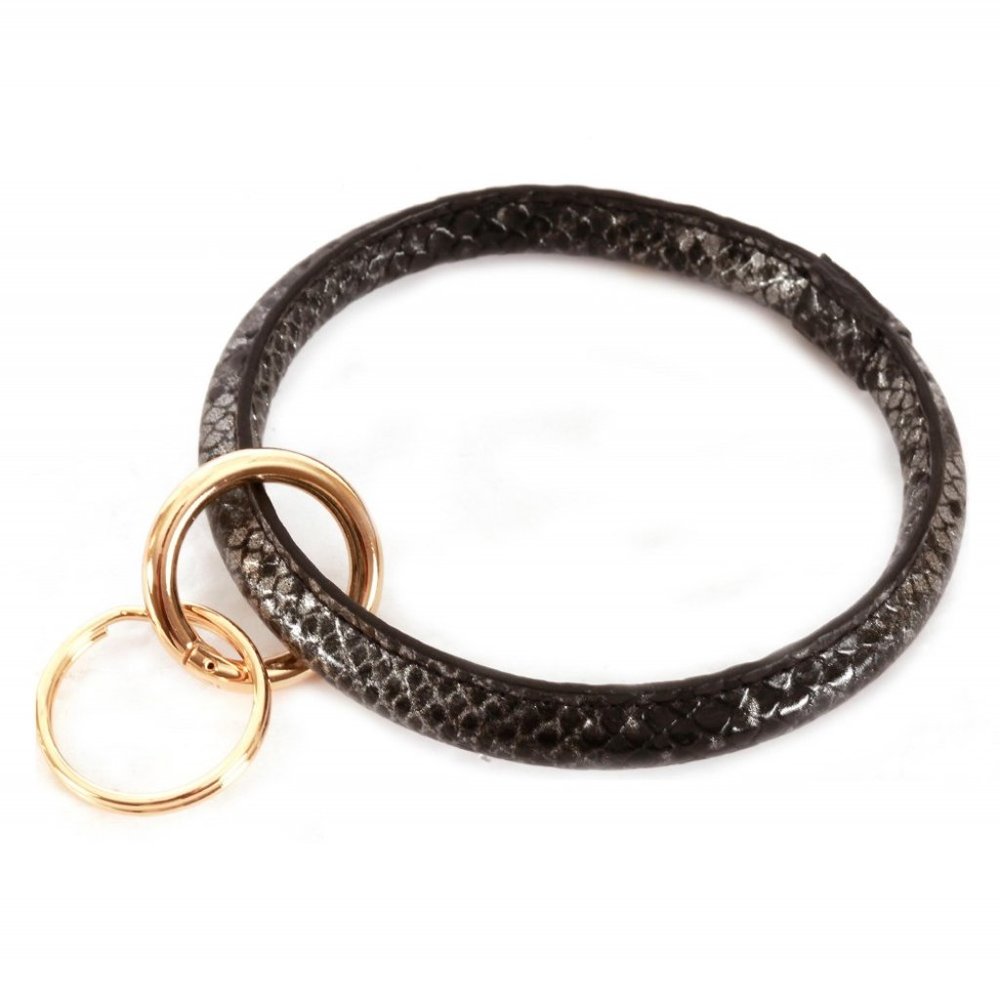 Hematite Metallic Faux Leather Key Ring Bangle